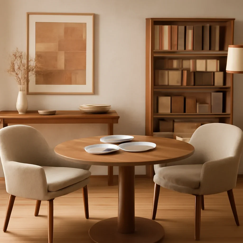 Warm design consultation setting with curated materials and welcoming seating